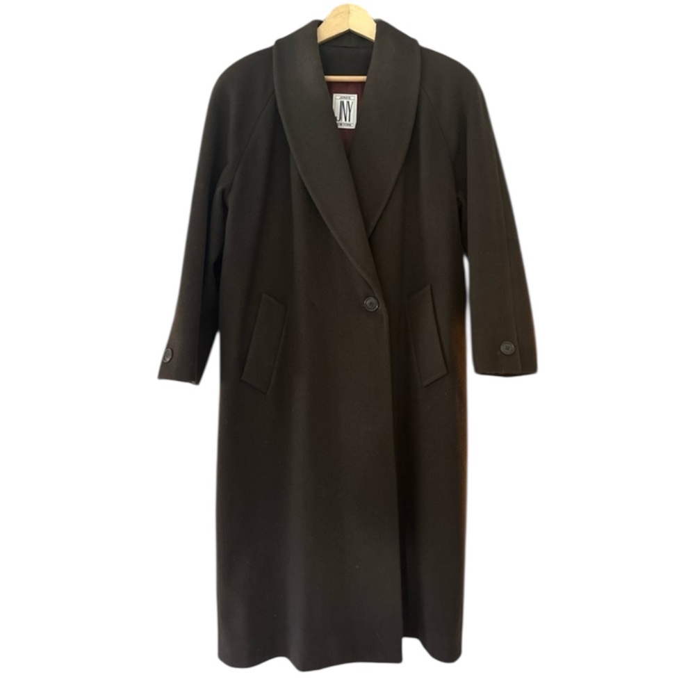 Vintage Jones NY Chocolate Brown 100% Wool Coat Dress Jacket Sz Large